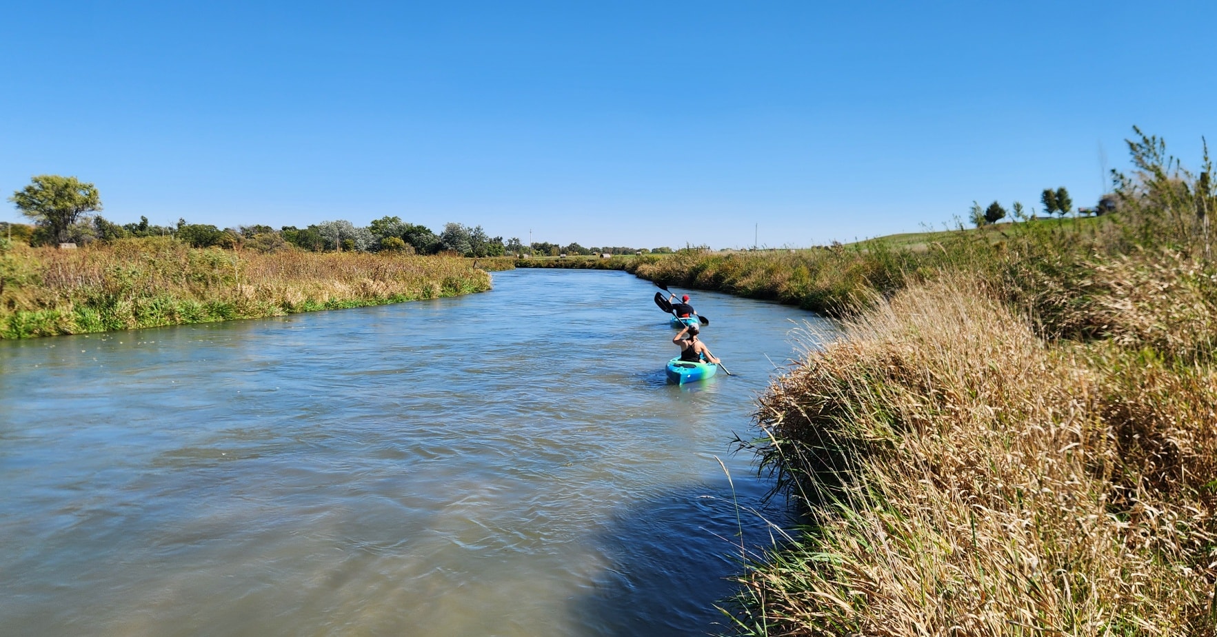 Paddlers on the Middle Loup River during the Middle Loup River Challenge in Thedford, Nebraska